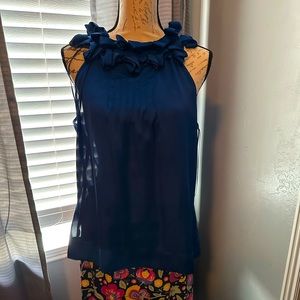 Blue Tank top with ruffles around neck